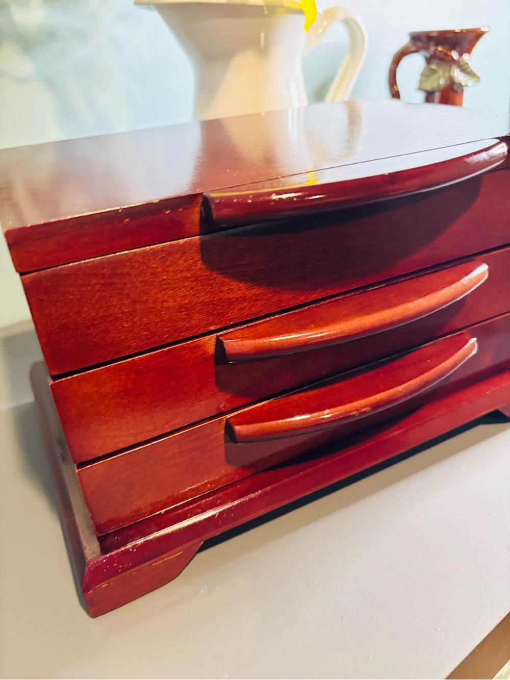 Wooden Jewelry Box with Two Drawers - Red Brown - Picture 12 of 12